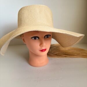 New York & Company Cream Wide-Brim Straw Sun Hat